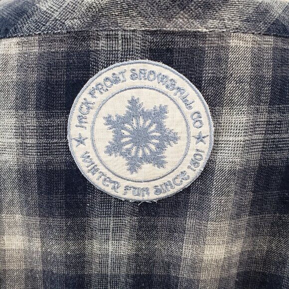 Womens Upcycled Distressed Flannel with "Jack Frost" Embroidered Patch Medium - Picture 6 of 8